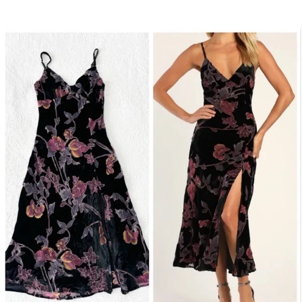 NWT 💖 Rachel Zoe Black and Pink Velvet Floral Midi Dress size 8